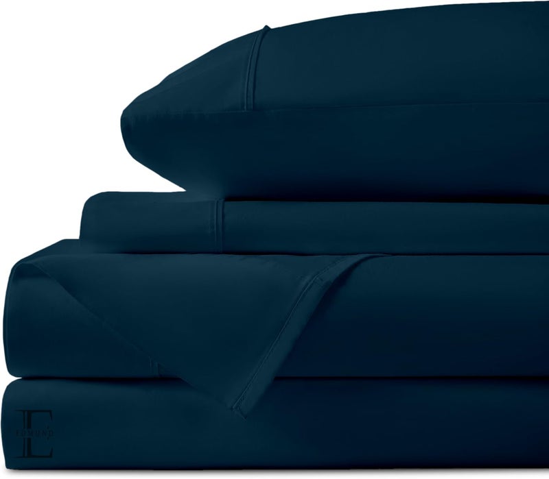 Edmund Double Bed Cotton Bedsheet 90x100 Inch Soft Smooth 400 TC Egyptian Cotton Bedsheet Double Bed with Pillow Cover Machine Washable Breathable Hypoallergenic Navy Blue - Image 4
