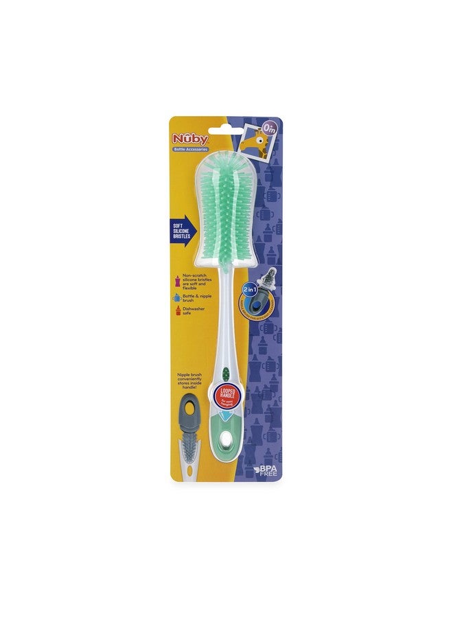 Nuby Soft Non-Scratch Silicone Bristle Bottle & Nipple Brush with Looped Handle, Aqua - Image 3