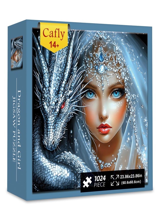 Cafly Jigsaw Puzzles for Adults 1024 Pieces - Challenging Fun Puzzles Stunning Art Wall Decor, Gift for Adult Puzzle Lovers, Family Game, Dragon and Girl Z0809 - Image 1
