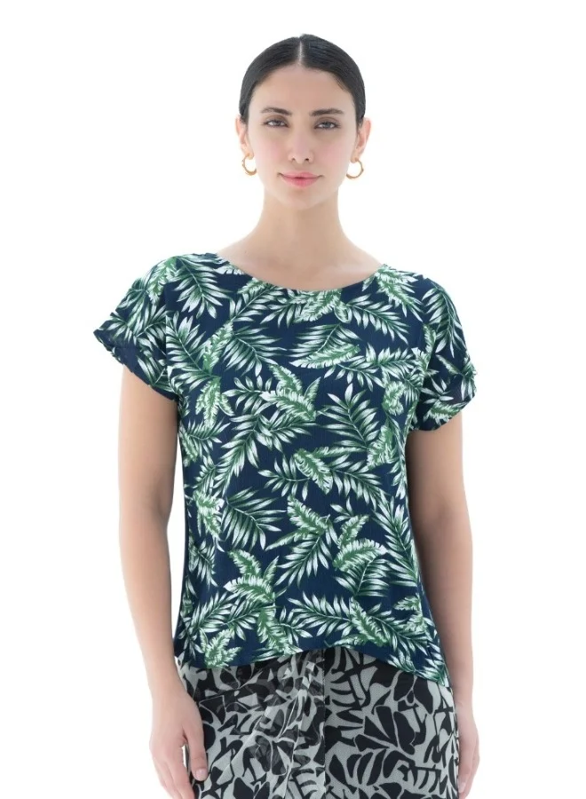 HaILYS Navy Tropical Print Short Sleeve Top