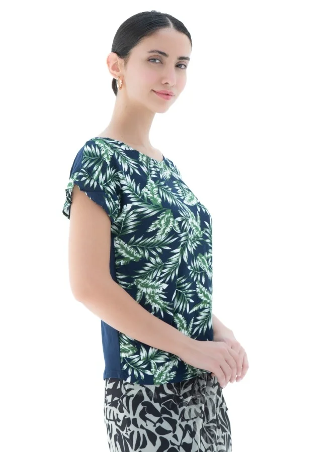 HaILYS Navy Tropical Print Short Sleeve Top
