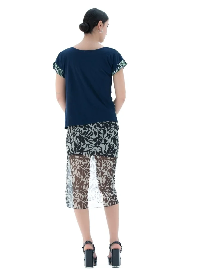 HaILYS Navy Tropical Print Short Sleeve Top