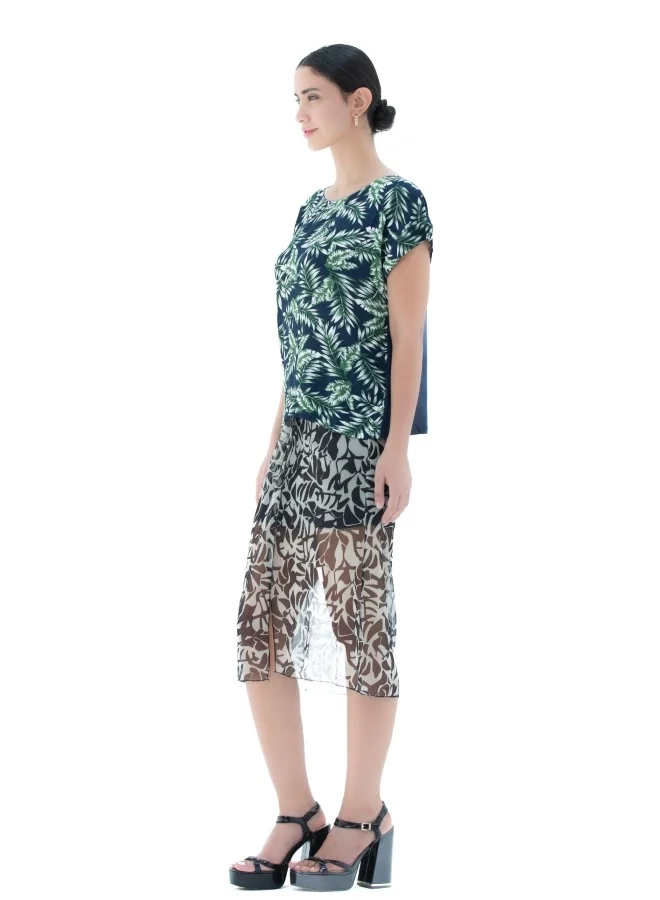 HaILYS Navy Tropical Print Short Sleeve Top