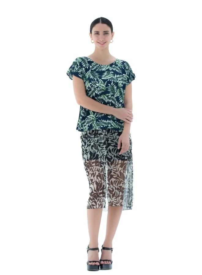 HaILYS Navy Tropical Print Short Sleeve Top