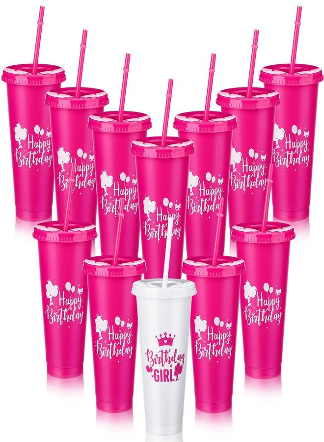 Pickmesh 12 Pcs Birthday Party Tumblers 24 oz Squad Plastic Tumblers with Lid and Straw Pink Plastic Squad Cups for Women Adults Birthday Decorations Favor - Image 1
