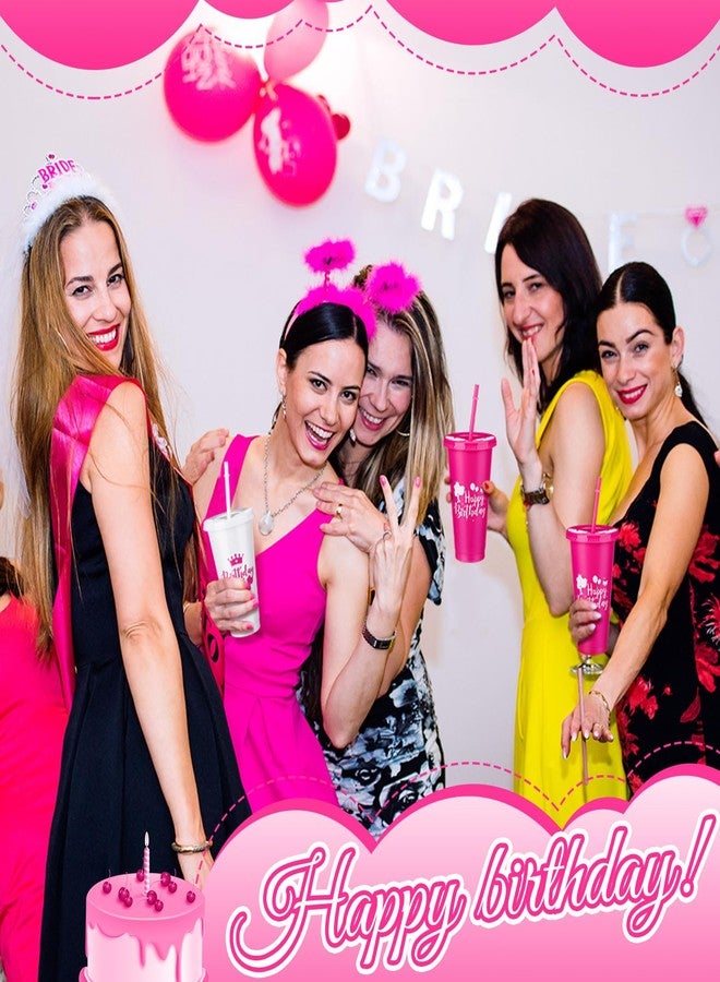 Pickmesh 12 Pcs Birthday Party Tumblers 24 oz Squad Plastic Tumblers with Lid and Straw Pink Plastic Squad Cups for Women Adults Birthday Decorations Favor - Image 2