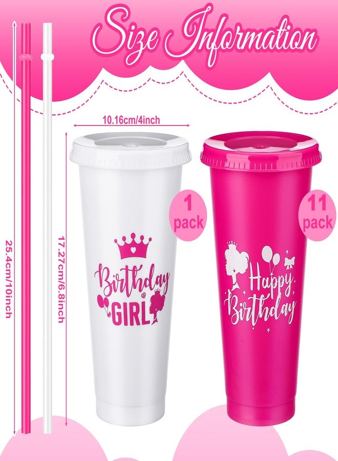 Pickmesh 12 Pcs Birthday Party Tumblers 24 oz Squad Plastic Tumblers with Lid and Straw Pink Plastic Squad Cups for Women Adults Birthday Decorations Favor - Image 4