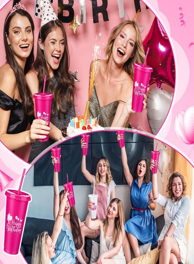 Pickmesh 12 Pcs Birthday Party Tumblers 24 oz Squad Plastic Tumblers with Lid and Straw Pink Plastic Squad Cups for Women Adults Birthday Decorations Favor - Image 3