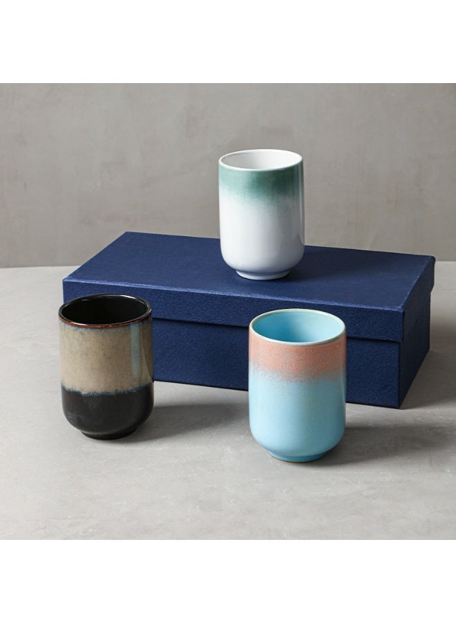 مجموعة من 3 أكواب إسبريسو خزفية متعددة الألوان بسعة 300 مل - Image 2