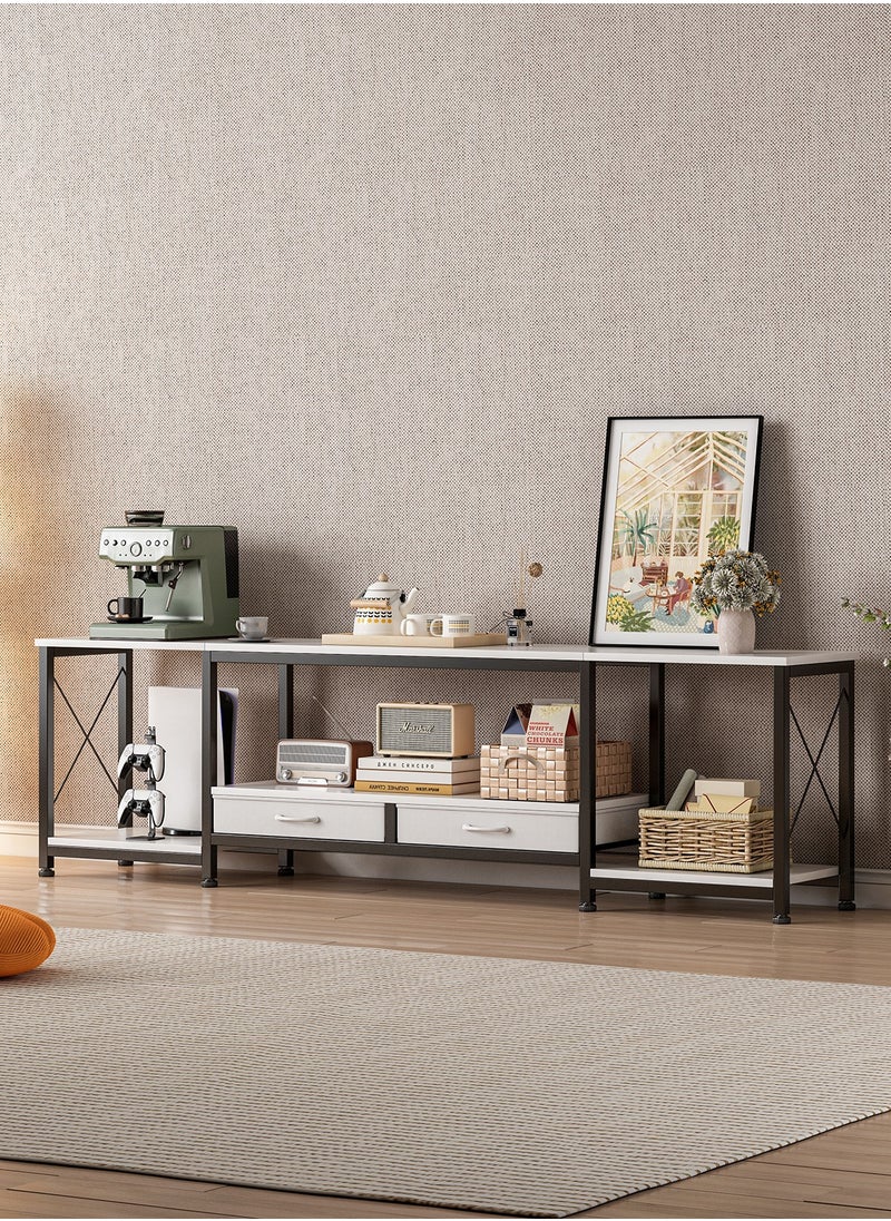 69-Inch TV Stand with 2 Fabric Drawers & Open Shelves, Modern Media Console for Living Room/Bedroom - White Entertainment Center with Storage, Space-Saving Design
