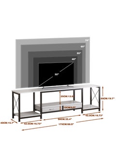 JANTENS 69-Inch TV Stand with 2 Fabric Drawers & Open Shelves, Modern Media Console for Living Room/Bedroom - White Entertainment Center with Storage, Space-Saving Design  - Image 2