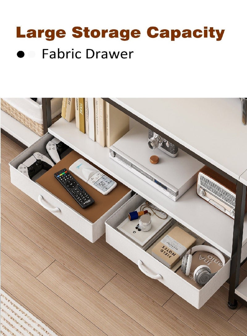 SHEIDLIN 69-Inch TV Stand with 2 Fabric Drawers & Open Shelves, Modern Media Console for Living Room/Bedroom - White Entertainment Center with Storage, Space-Saving Design - Image 3