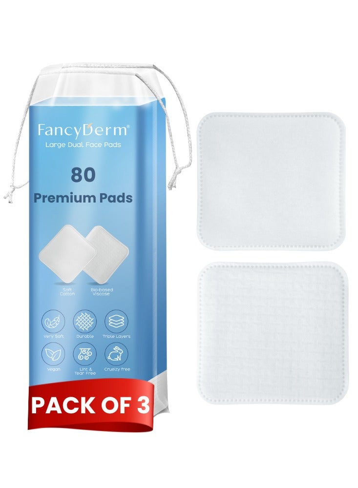 FancyDerm Cotton Pads Makeup for Face, 80 Large Dual Sided Makeup Remover Toner Micellar Water Pads, Lint & Tear Free, No Shedding, Triple Layers Skincare Pads, Textured & Ultra Soft SideBundle - Image 1
