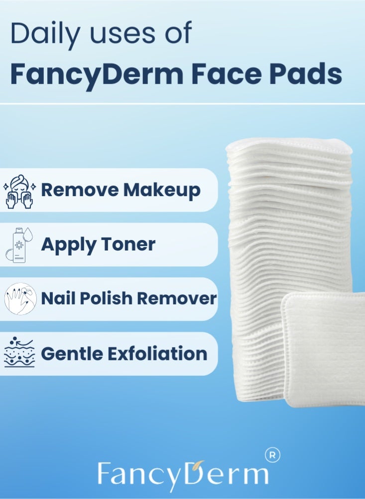FancyDerm Cotton Pads Makeup for Face, 80 Large Dual Sided Makeup Remover Toner Micellar Water Pads, Lint & Tear Free, No Shedding, Triple Layers Skincare Pads, Textured & Ultra Soft SideBundle - Image 5