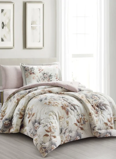 Donetella Bedding Comforter Set Single Size, 4-Pcs Bed Set Fits 120x200 Cms -Printed Bedding Set-All Season- Brushed Microfiber (طقم مفرش سرير فندقي)