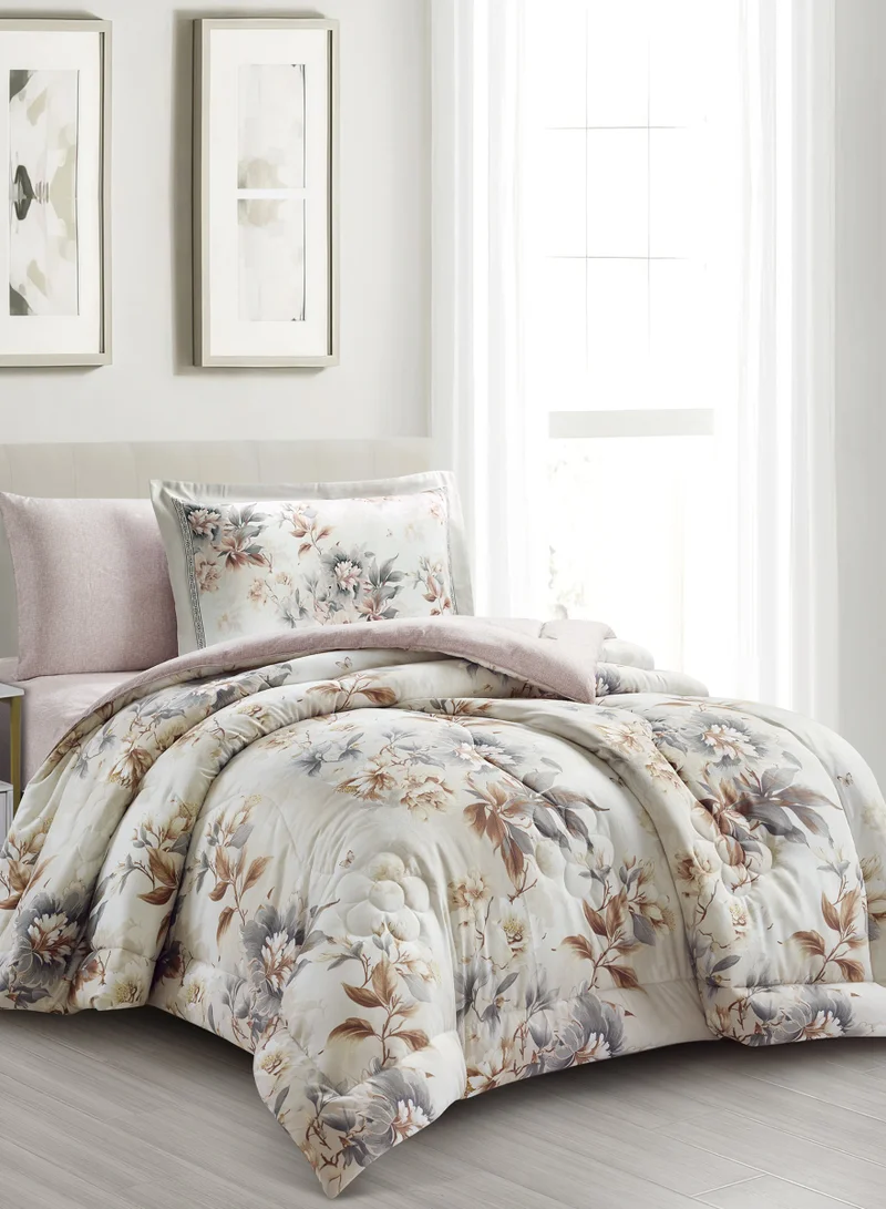 Donetella Bedding Comforter Set Single Size, 4-Pcs Bed Set Fits 120x200 Cms -Printed Bedding Set-All Season- Brushed Microfiber (طقم مفرش سرير فندقي)