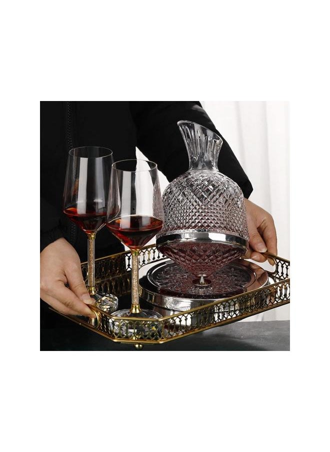 WYBOT - Spinning Wine Decanter, Crystal Glass Wine Decanter, Manual Rotation 360°Rotating, 1.5L/50Oz Crystal Rotating Decanter for Wine Liquor Drinker, Glass Wine Decanter, Red Wine Aerator - Image 1