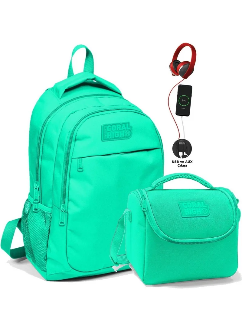 CORAL HIGH School and Lunch Bag Set - Girl Water Green - USB Socket