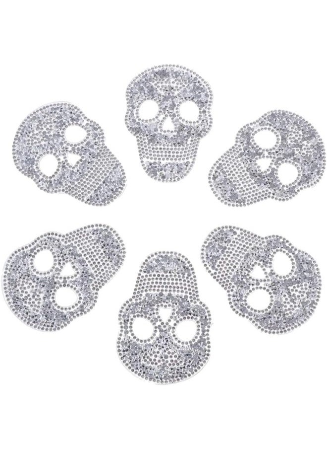silvercnc Crystal Rhinestone Skull Iron on Patches Embroidery Applique Patches for Arts Crafts DIY Decor, Jeans, Jackets, Clothing, Bags, 6 Pieces 