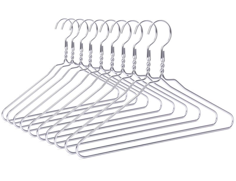 Quality Hangers Silver Aluminum Metal Coat Hangers Heavy Duty Suit Hangers 10 Pack Adult Size Coat Hanger