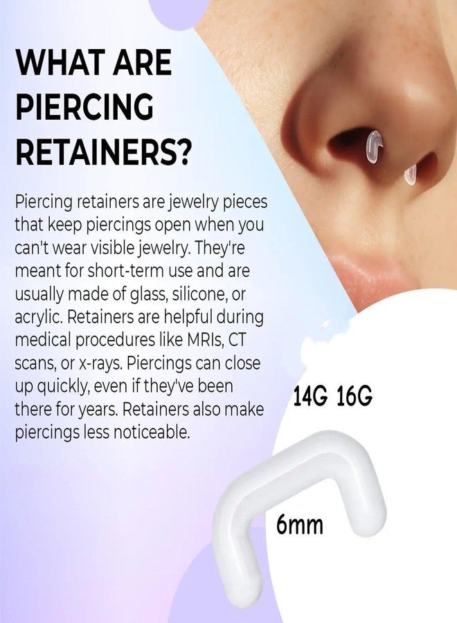 DJCIW 16G Clear Septum Retainer, 20PCS Clear U Shape Flexible Septum Piercing Retainers, Invisible Acrylic Plastic Septum Rings for Work School 6mm - Image 3