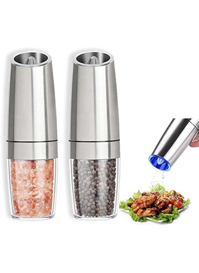 MOXO Gravity Electric Pepper Grinder 2PCS Automatic Salt and Pepper Mill Grinder Stainless Steel Automatic Pepper Mill Adjustable Roughness  Powered with LED Light  Hand Automatic Operation  - Image 1