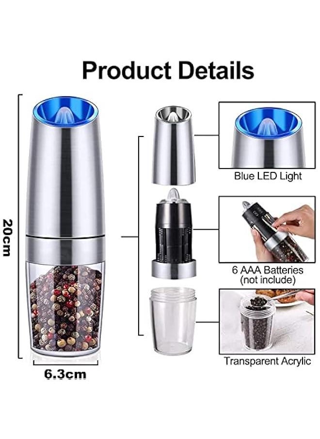 MOXO Gravity Electric Pepper Grinder 2PCS Automatic Salt and Pepper Mill Grinder Stainless Steel Automatic Pepper Mill Adjustable Roughness  Powered with LED Light  Hand Automatic Operation  - Image 2