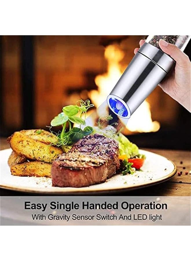 MOXO Gravity Electric Pepper Grinder 2PCS Automatic Salt and Pepper Mill Grinder Stainless Steel Automatic Pepper Mill Adjustable Roughness  Powered with LED Light  Hand Automatic Operation  - Image 4