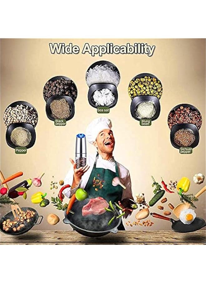 MOXO Gravity Electric Pepper Grinder 2PCS Automatic Salt and Pepper Mill Grinder Stainless Steel Automatic Pepper Mill Adjustable Roughness  Powered with LED Light  Hand Automatic Operation  - Image 5