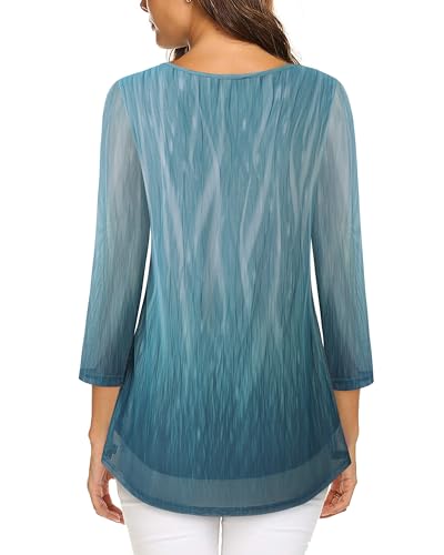 VALOLIA Womens Blouses Dressy Casual: Ladies Tops - Plus Size Dressy Tops For Curvy Women - Blouses & Button-Down Shirts Loose Fit Flowy Swing Tunic Pullover for Legging Blue XL - Image 2