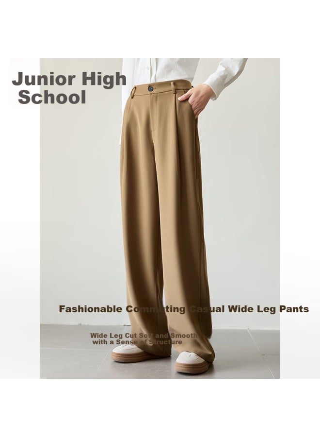 First Application Chushen Chunqiu Casual Pants For Women With Waist Belt Design, High-waisted Slimming Wide-leg Commuter Floor-length Trousers S51x013 - Image 1