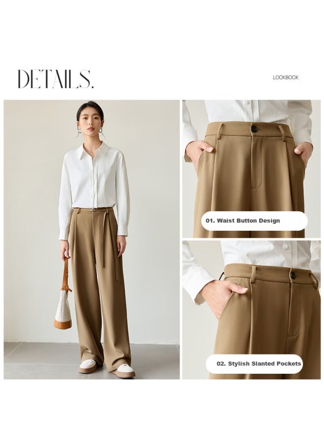 First Application Chushen Chunqiu Casual Pants For Women With Waist Belt Design, High-waisted Slimming Wide-leg Commuter Floor-length Trousers S51x013 - Image 2