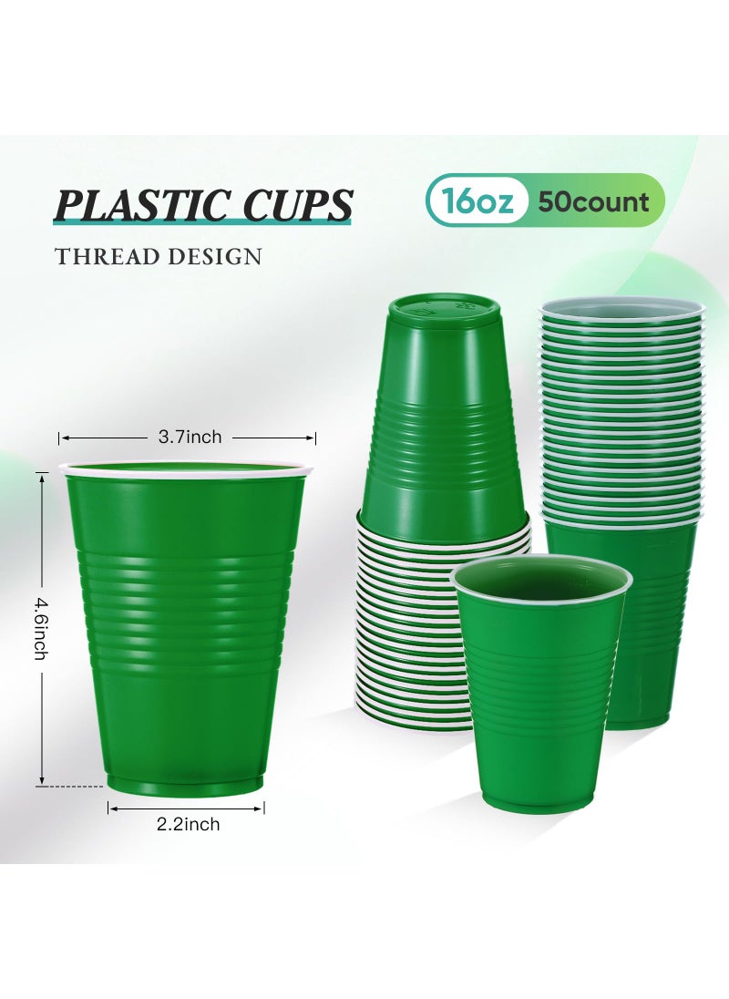 Mifoci Mifoci 50 Pcs 16 oz Plastic Drinking Cups Plastic Disposable Cups for Wedding graduation Birthday Party Valentine Christmas Picnics Barbecues Supplies(Green)  - Image 1