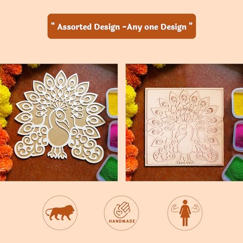 Craftvatika Rangoli Stencils Peacock Rangoli Making Frame for Diwali Decoration Item for Home Decor - MDF Stencil Rangoli FreeI Rangoli for Pooja Room & Living Decor Diwali Festival Gift Item - Image 2