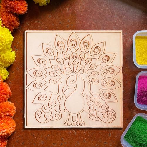 Craftvatika Rangoli Stencils Peacock Rangoli Making Frame for Diwali Decoration Item for Home Decor - MDF Stencil Rangoli FreeI Rangoli for Pooja Room & Living Decor Diwali Festival Gift Item - Image 3