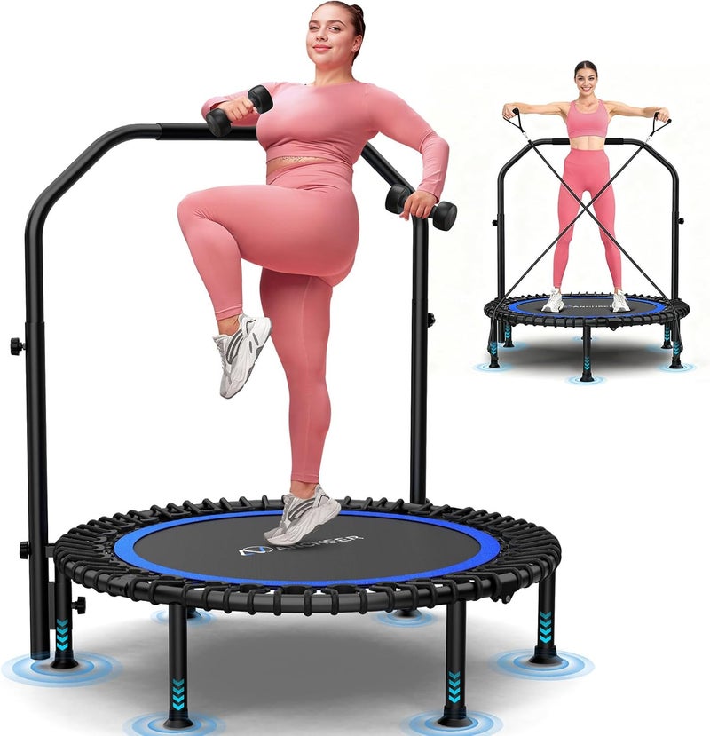 ANCHEER 40"/48" Foldable Rebounder Trampoline for Adults/Kids with Resistance Bands and Bungees, Indoor & Outdoor Mini Trampoline with Bar and Safety Padding - Max Load 450lbs/550lbs - Image 1