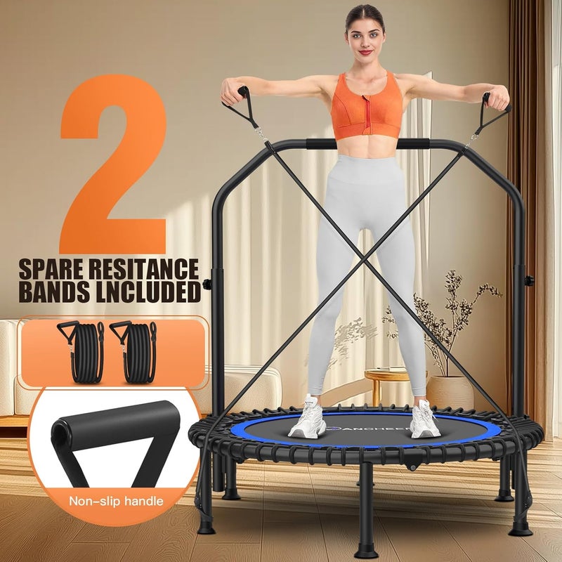ANCHEER 40"/48" Foldable Rebounder Trampoline for Adults/Kids with Resistance Bands and Bungees, Indoor & Outdoor Mini Trampoline with Bar and Safety Padding - Max Load 450lbs/550lbs - Image 2