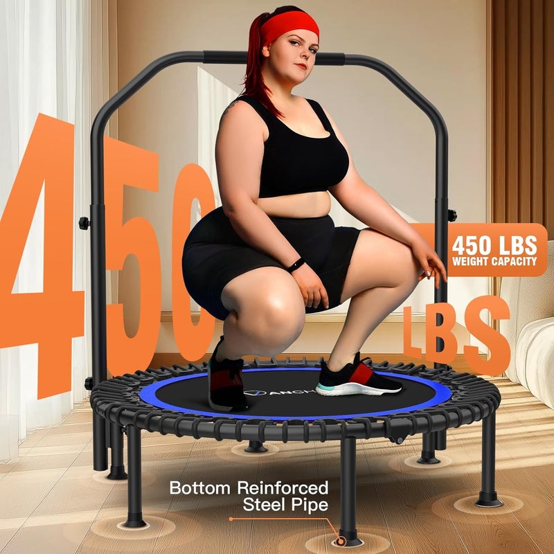 ANCHEER 40"/48" Foldable Rebounder Trampoline for Adults/Kids with Resistance Bands and Bungees, Indoor & Outdoor Mini Trampoline with Bar and Safety Padding - Max Load 450lbs/550lbs - Image 3