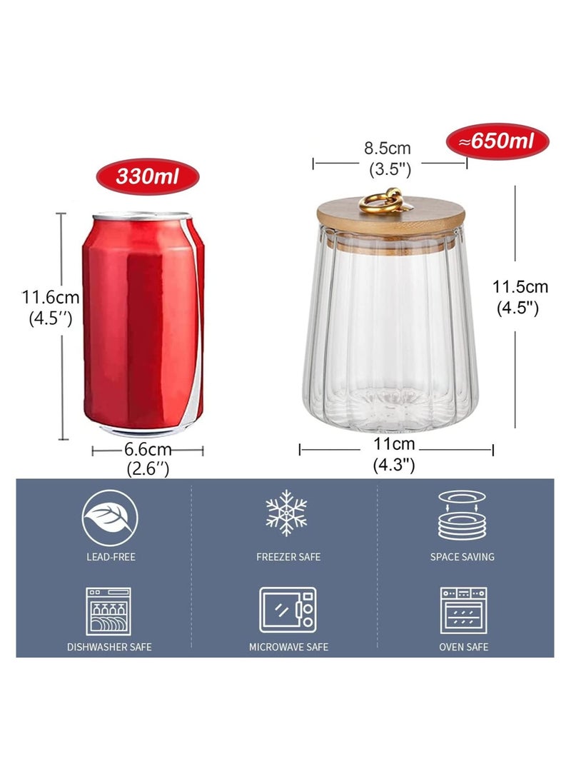 GGEROU مجموعة برطمانات زجاجية محكمة الغلق مكونة من 4 قطع، علبة مكسرات القهوة الزجاجية مع غطاء من الخيزران، حاوية تخزين القهوة المزخرفة بالبتلات (تفتق) - Image 2