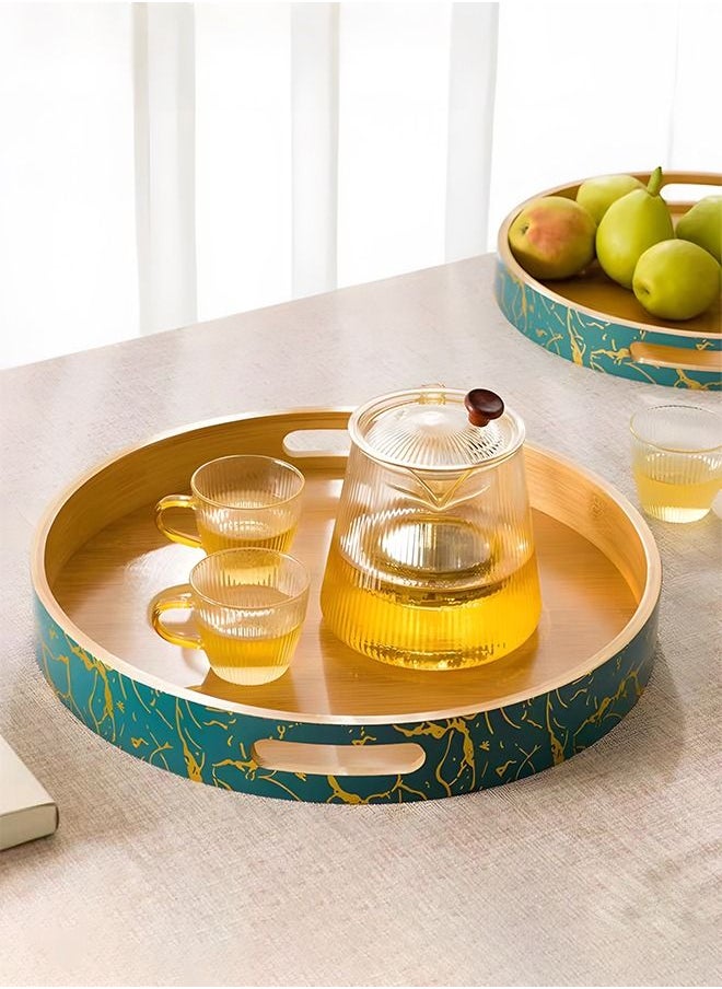 UNUNS Serving Tray,Round Bamboo Serving Tray With Handle,Farmhouse Rustic Serving Tray For Coffee,Food,Breakfast,Dinner,30x30x4CM  - Image 5