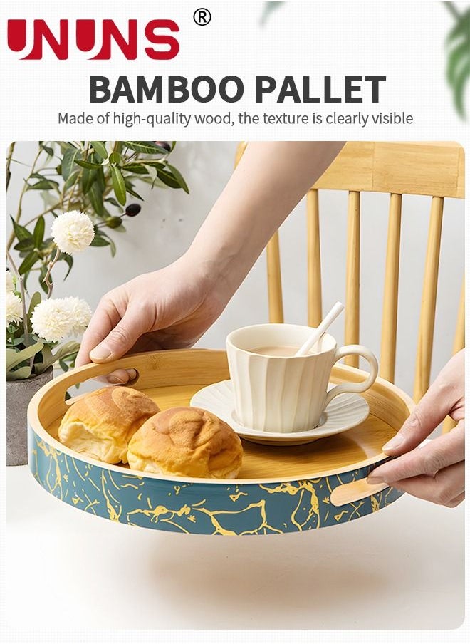 UNUNS Serving Tray,Round Bamboo Serving Tray With Handle,Farmhouse Rustic Serving Tray For Coffee,Food,Breakfast,Dinner,30x30x4CM  - Image 3
