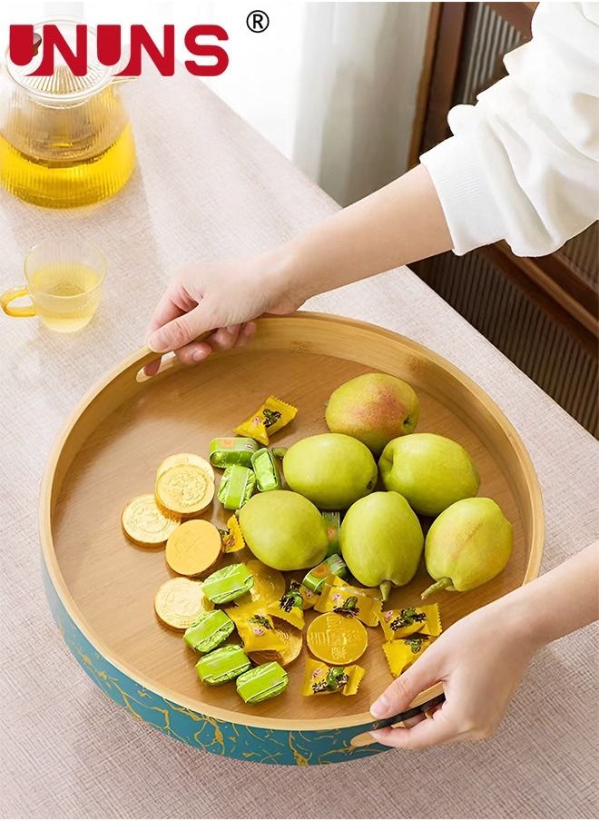 UNUNS Serving Tray,Round Bamboo Serving Tray With Handle,Farmhouse Rustic Serving Tray For Coffee,Food,Breakfast,Dinner,30x30x4CM  - Image 2