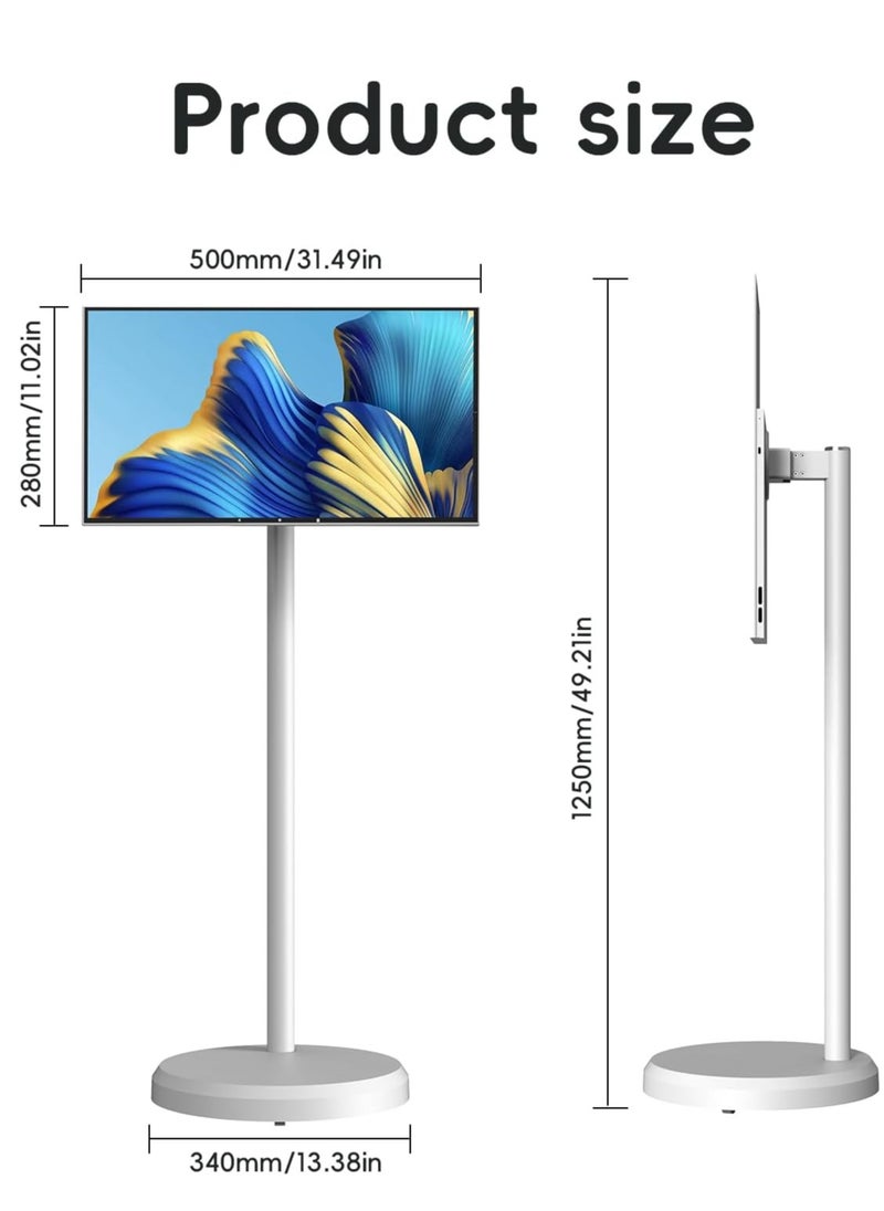 FlashHawk - 21.5 Inch Portable TV Floor Screen with Adjustable Stand  | 4G RAM+64G Storage- LCD Smart Touch Display Screen, Built-in Battery, Full Swivel Rotation - Image 1