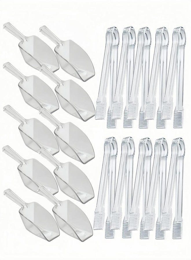 POFUIERKN 20 Pack of Set Plastic Buffet Serving Tongs Mini Serving Utensil Tongs Appetizers Tongs and Plastic Kitchen Scoops Clear Ice Scoop Buffet Scoop for Candy Dessert Buffet Ice - Image 1
