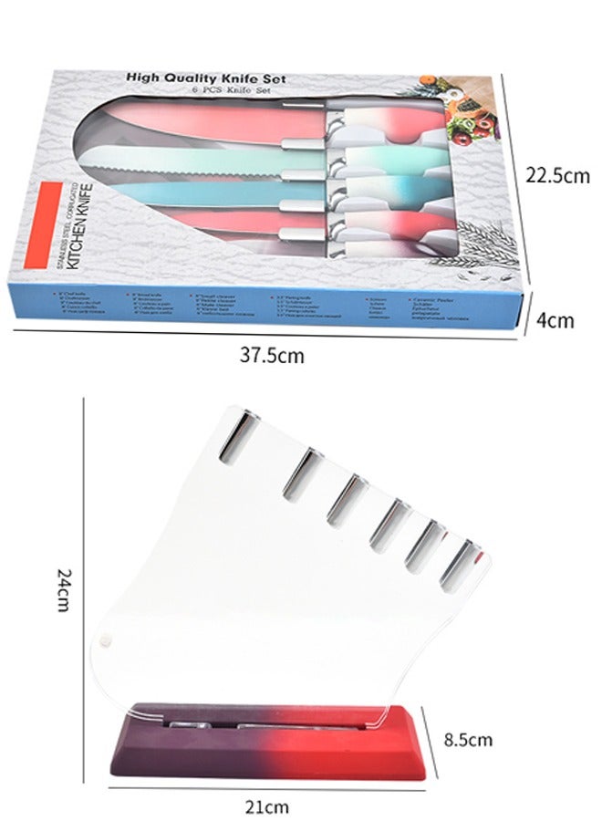 ZCM-HAPPY Premium Six-Piece Stainless Steel Colored Knife Set with Gradient Seahorse and Ergonomic Rubber/Plastic Handles, Complete with Stylish Knife Base - Enhance Your Culinary Experience  - Image 3