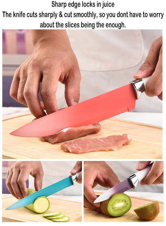ZCM-HAPPY Premium Six-Piece Stainless Steel Colored Knife Set with Gradient Seahorse and Ergonomic Rubber/Plastic Handles, Complete with Stylish Knife Base - Enhance Your Culinary Experience  - Image 5