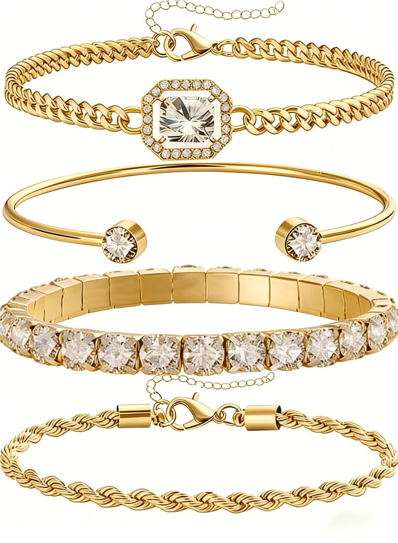 4 Pcs Dainty Gold Bracelets Set for Women, Adjustable Trendy Hand Jewelry, Suitable for Daily Use and Special Occasions - Image 1