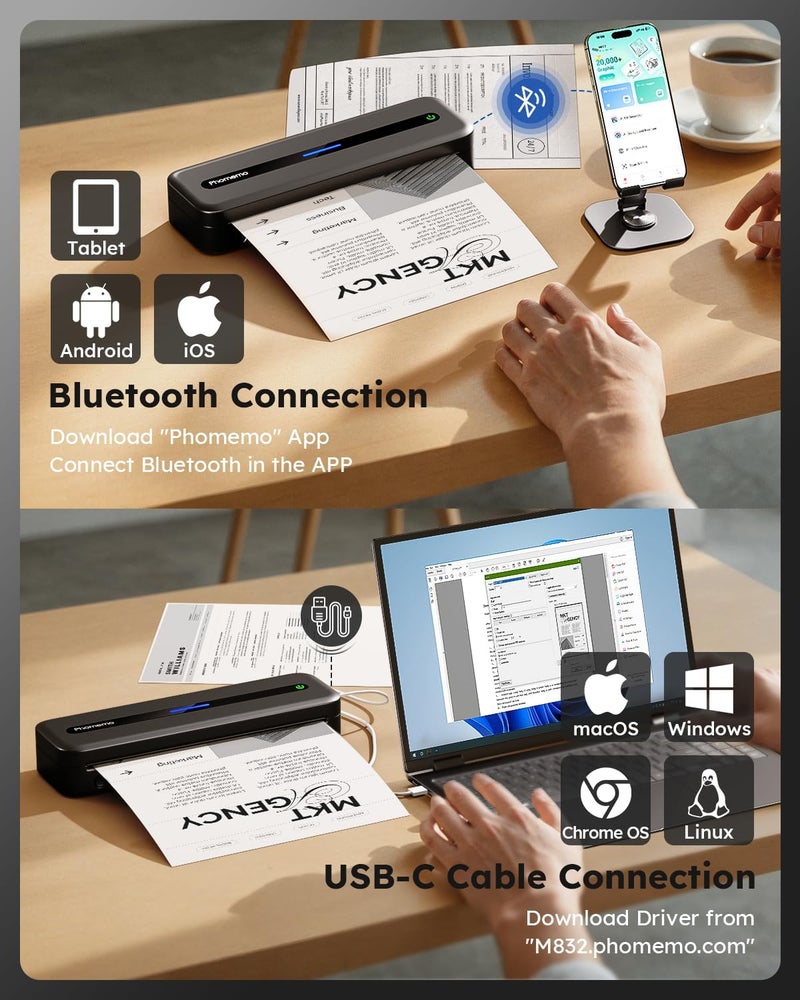 Phomemo M832 Portable Wireless Thermal Printer with Carrying Case - Inkless Bluetooth Printing for A4 & US Letter Size - Image 3