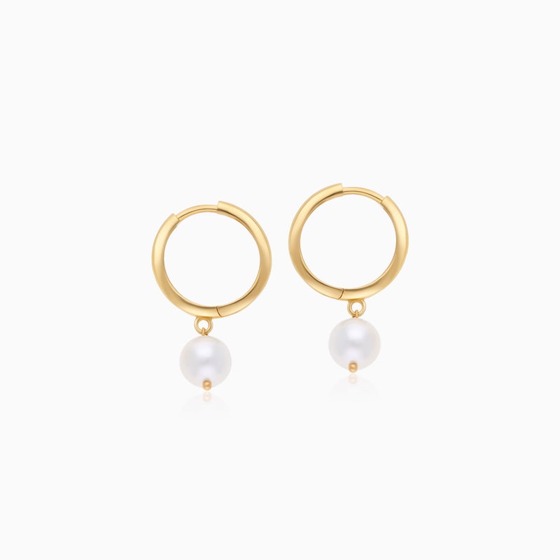 Jawhara Jewellery Danah 18K Yellow Gold Hoop Earrings with Luminous Pearl – Timeless and Elegant Design, Luxury Fine Jewelry for Women By Jawhara Jewellery - Image 1