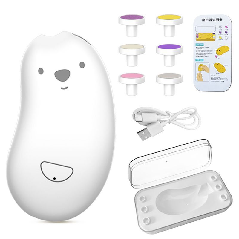 Electric Baby Nail Grinder: White USB Charging, Safe Reliable, 6 Grinding Heads - Lightweight Portable, Gentle Baby Nail File for Newborn Nail Trimming, Home Baby Care, New Parents - Image 1
